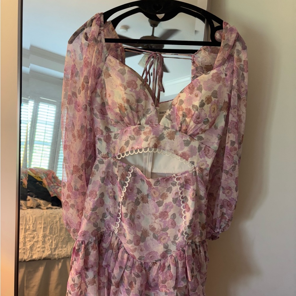 Floral Purple Mini Dress with Cutout